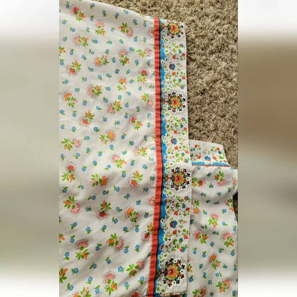 JCPenney 70's Floral Muslin Fitted Flat Sheet Pillowcase Full Size 3 Pc Set